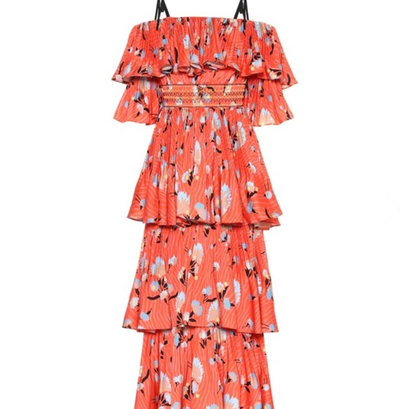 Self-Portrait Dresses & Skirts - Self Portrait Floral Tiered Pleated Midi Dress Size: 0